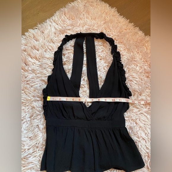 Black Halter Ruffle Top Open Back Sleeveless low cut Small - Picture 9 of 11